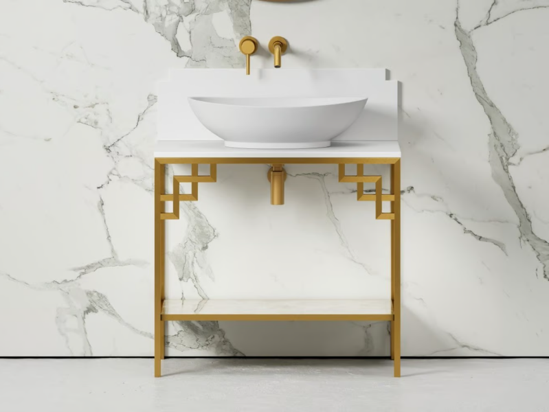 ART DECO - Floor-standing single steel console sink by LUSSO
