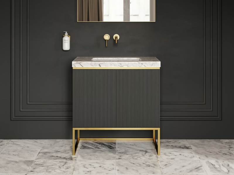 COUTURE - Floor-standing single wooden vanity unit with integrated washbasin by LUSSO