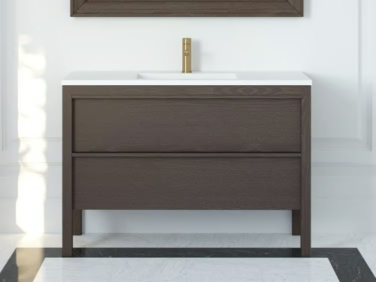 LANGHAM - Floor-standing wooden vanity unit with drawers with integrated washbasin by LUSSO