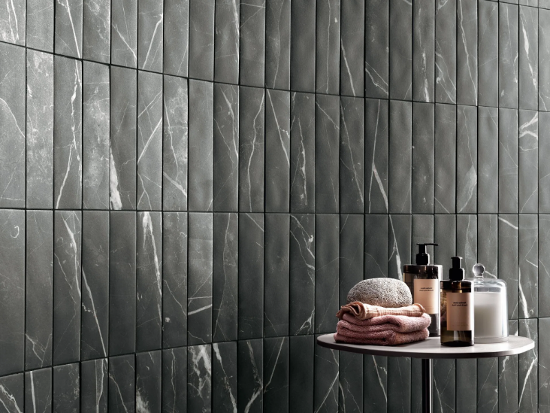 MINIATURE SCULTOREA DARK DIAMOND - Porcelain stoneware wall tiles with marble effect by Marca Corona