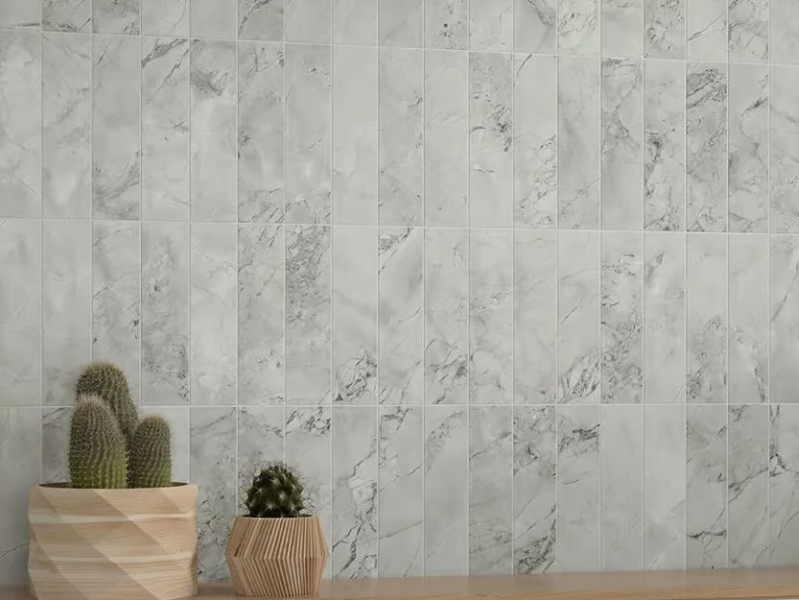 MINIATURE SCULTOREA FOAM GREY - Porcelain stoneware wall tiles with marble effect by Marca Corona