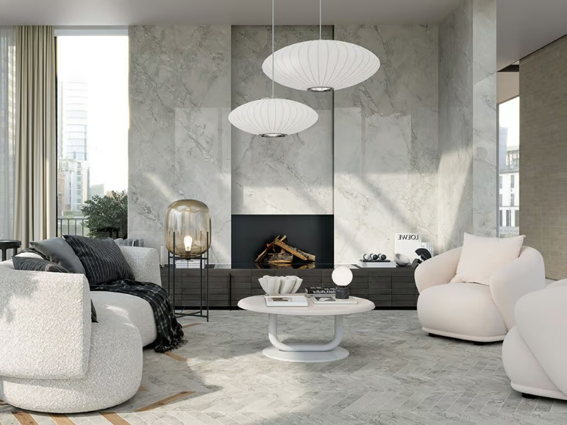 SCULTOREA FOAM GREY - Porcelain stoneware wall/floor tiles with marble effect by Marca Corona