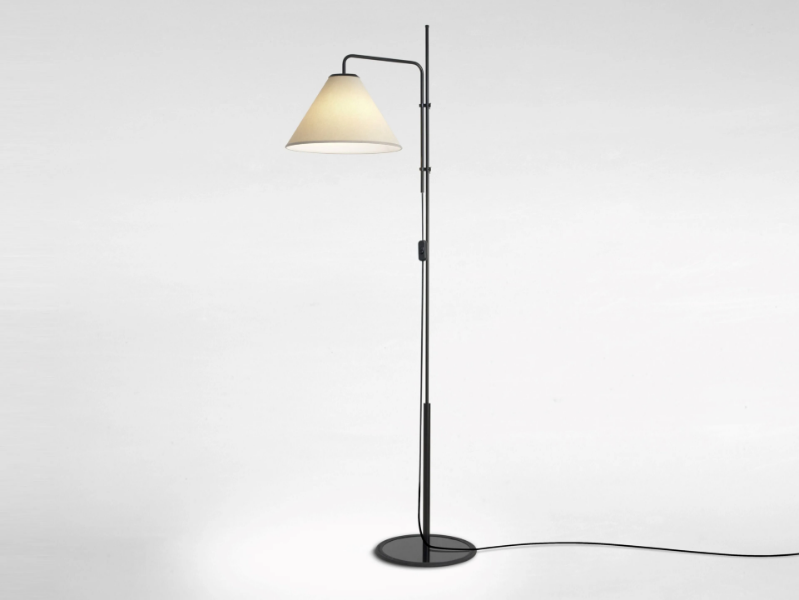 FUNICULÍ FABRIC - Height-adjustable iron floor lamp with polyester shade by Marset