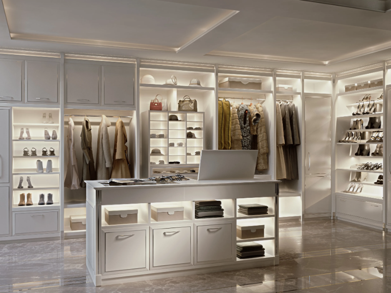 ESSENZA - Custom walk-in wardrobe with integrated lighting by Martini Interiors