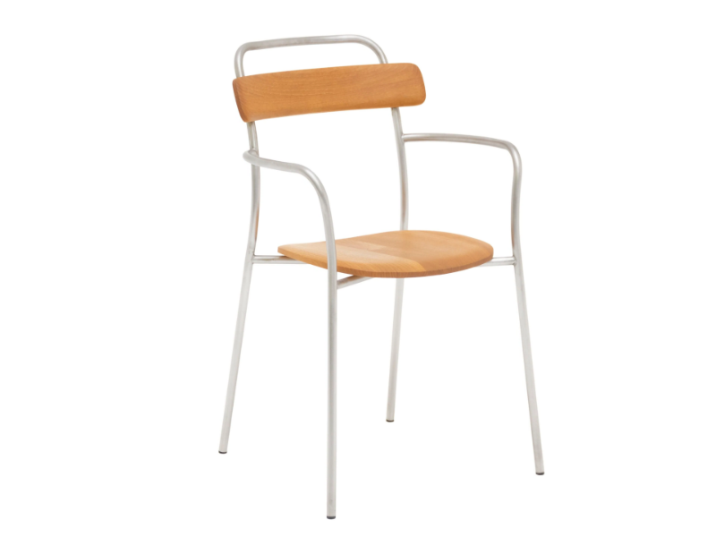 MC16 FORCINA - Stainless steel and wood garden chair with armrests by Mattiazzi