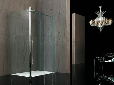 RASO-FILODOCCIA CORNER PIVOT - Corner tempered glass shower cabin by MEGIUS