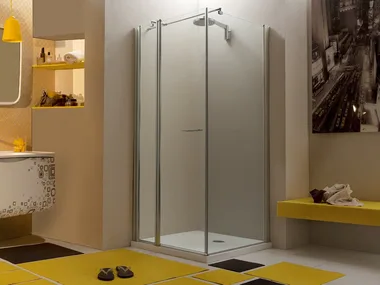 WEB 1.1 A 1/2+F - Corner glass shower cabin with hinged door by MEGIUS