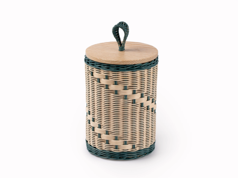 GOCCIA BICOLORE - Cylindrical wicker container with wooden lid by Mila Maurizi