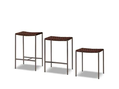 KLASEN STOOL OUTDOOR - Outdoor stool in metal and leather straps by Minotti