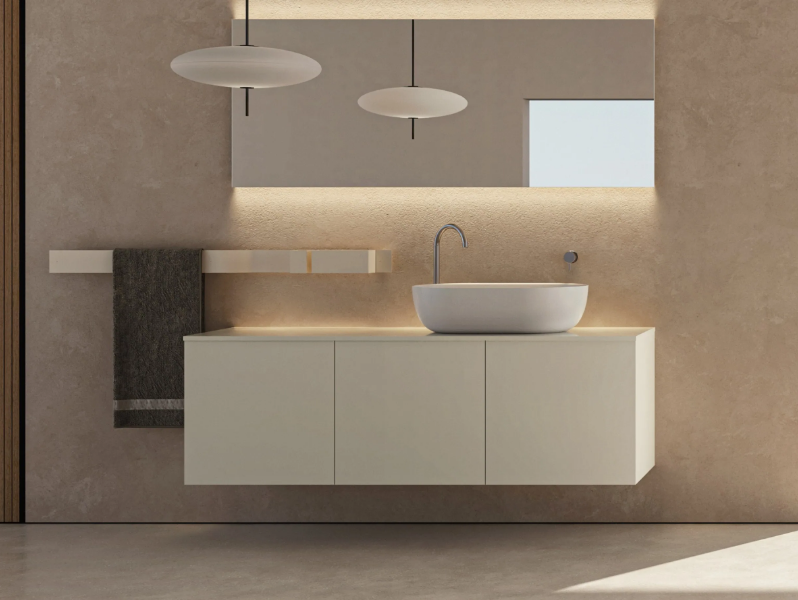 BLOCK H.48 - Wall-mounted wooden vanity unit with doors by Moab