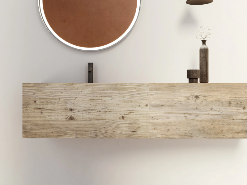 DOOR RE-USED - Wooden vanity unit with drawers with integrated washbasin by Moab