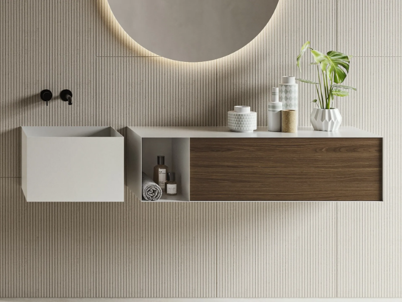 ZERO20 - Wall-mounted plate vanity unit with doors by Moab