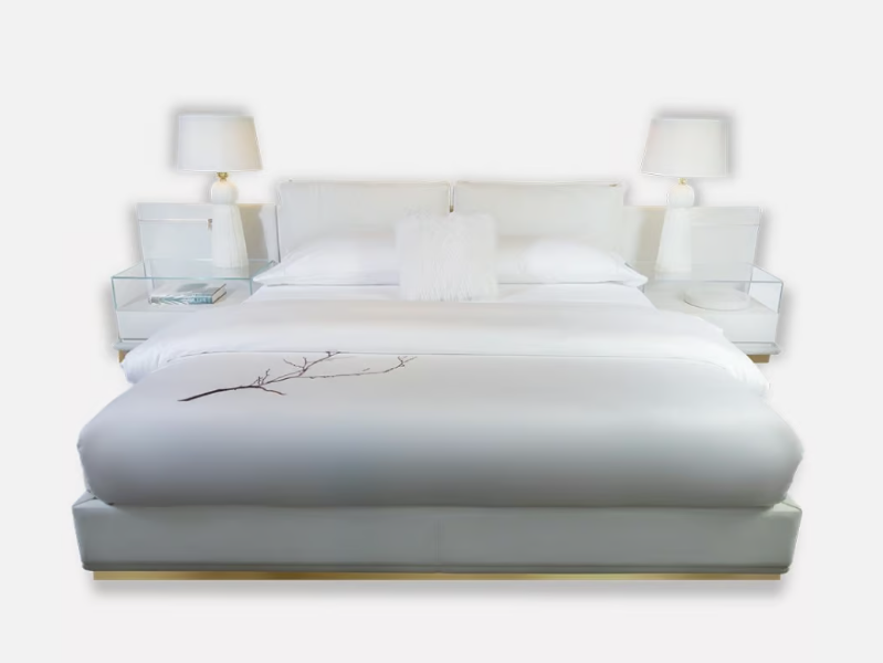 LAMPO - Leather king size bed with integrated nightstands by MORADA