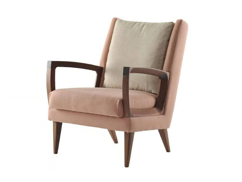 GOODWOOD - Fabric armchair with wooden armrests by Morgan