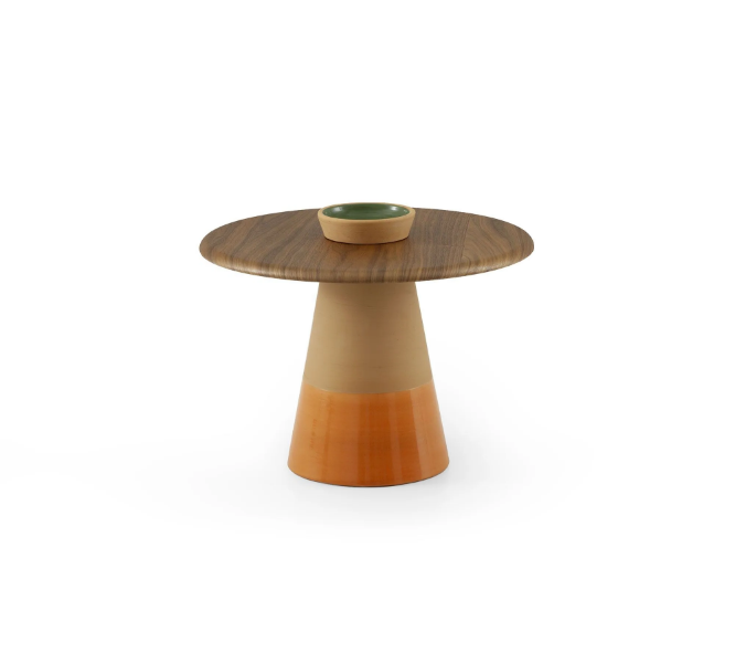SABLIER - Clay coffee table for living room with wooden top by Morica Design