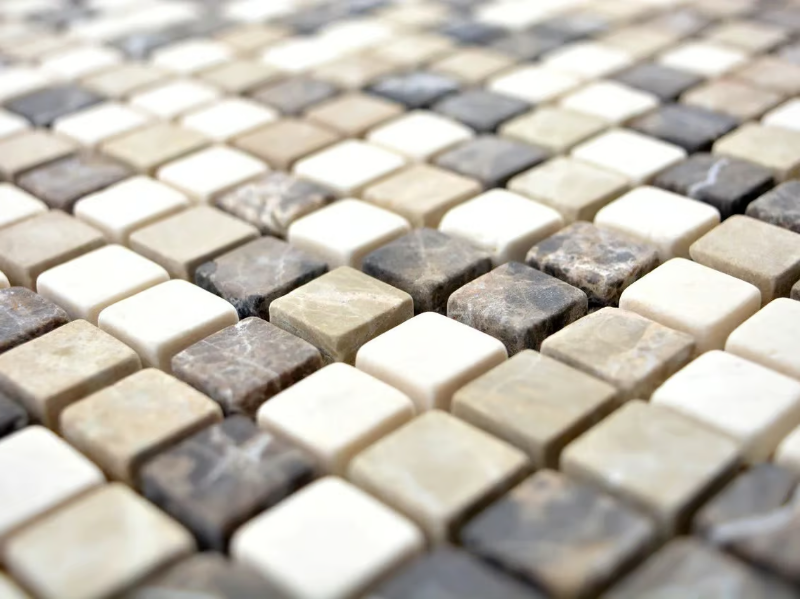MARMO - 5693464 - Dark Emperador, travertine and Biancone marble mosaic by Mosaix