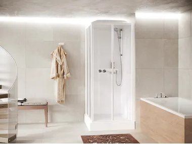 MEDIA GLASS A - Multifunction glass and aluminium shower cabin with sliding door by NOVELLINI
