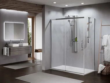 ZEPHYROS 2.0 PH+FH - Corner glass and aluminium shower cabin with sliding door by NOVELLINI