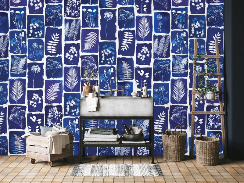CYANOTYPE BOTANICUM - Panoramic wallpaper by PaperMint