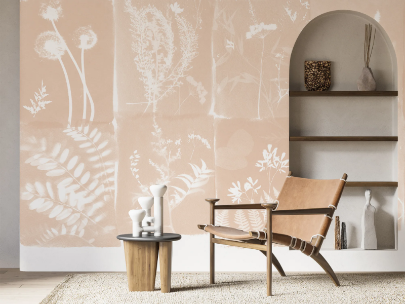 CYANOTYPE FLEURS DES CHAMPS - Panoramic wallpaper by PaperMint