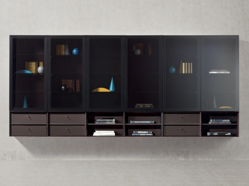 PEOPLE 04 - Modular wood and glass storage wall by PIANCA