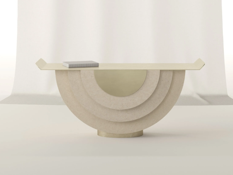 ROMANO - Natural stone coffee table for living room with brass top by PIMAR