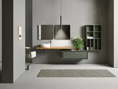 FRAME 105 - Bathroom composition with washbasin, column and mirror by Pirovano
