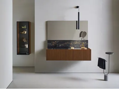 MILLENNIUM LARGE - Wall-mounted wooden and porcelain stoneware vanity unit with integrated washbasin by Pirovano