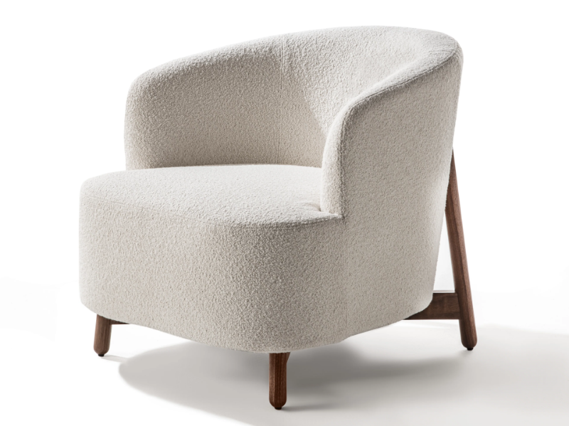 COPINE - Fabric armchair and canaletta walnut base by Porada