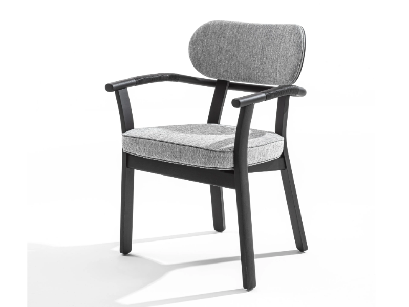 EVELIN - Chair with armrests in solid ash and fabric by Porada