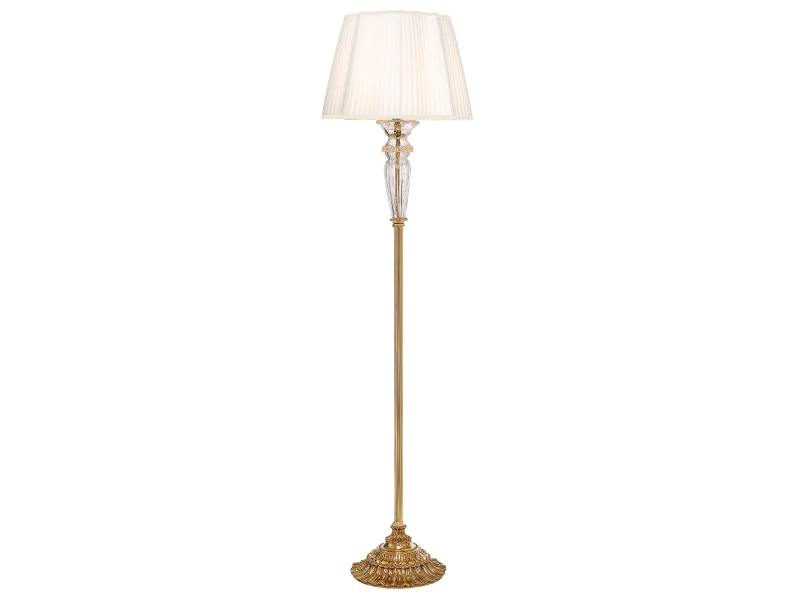 CHARLOTTE 4795/P - Shaded gold plated floor lamp with glass and silk shade by Possoni Illuminazione