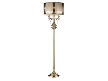 WINDSOR 888/P3-SH/P - French gold floor lamp with Schoeler crystals and shade by Possoni Illuminazione