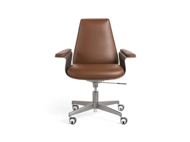 MINERVA LOW - Height-adjustable leather office chair with castors by Reflex