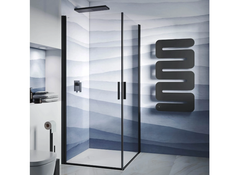 LIGHT AB + AB - Corner glass and aluminium shower cabin with hinged door by RELAX
