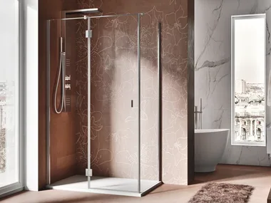 PETRARCA AF+F - Corner crystal shower cabin with hinged door by RELAX