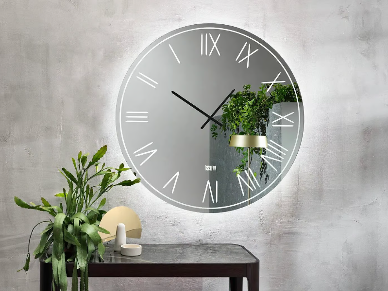 TAORMINA - Round wall clock in mirrored crystal and LED lighting by RIFLESSI