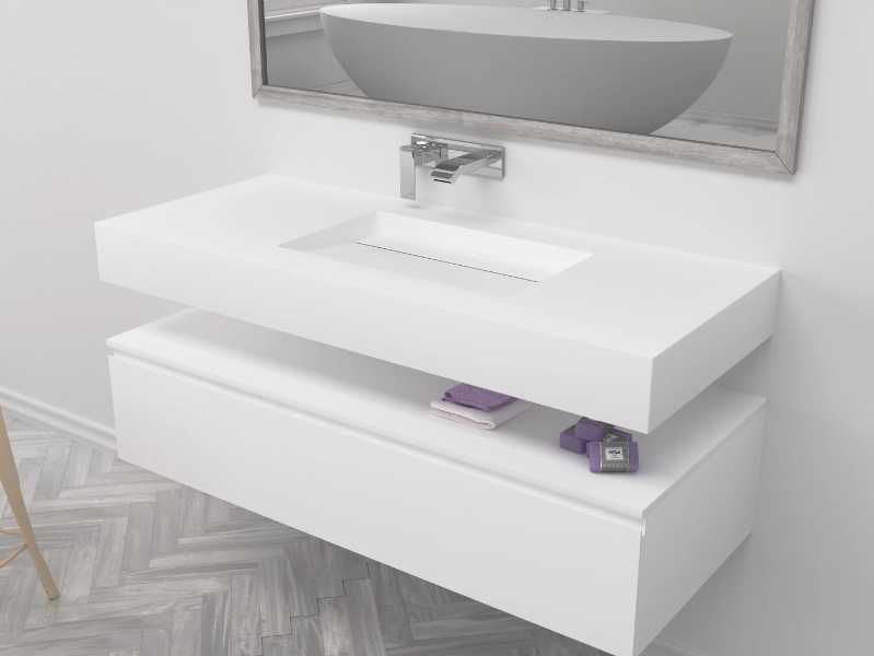 ALABAMA - Wall-mounted single rectangular Corian® washbasin by RILUXA