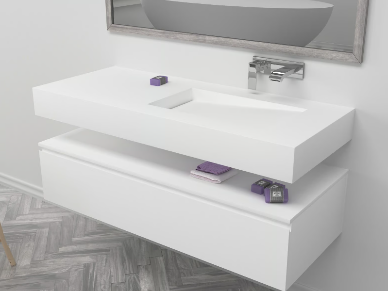 CANADA - Wall-mounted single rectangular Corian® washbasin by RILUXA