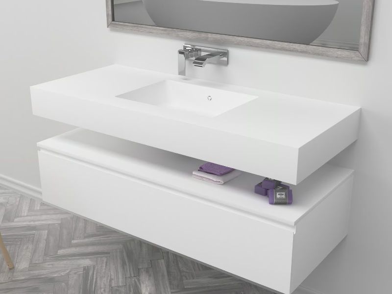 ENERGY - Wall-mounted single rectangular Corian® washbasin by RILUXA