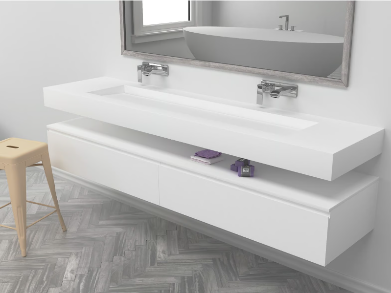 GEORGIA - Wall-mounted double rectangular Corian® washbasin by RILUXA
