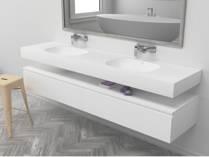 PEACE - Wall-mounted double oval Corian® washbasin by RILUXA