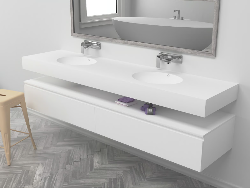 PURITY - Wall-mounted double oval Corian® washbasin by RILUXA
