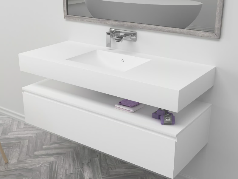 REFRESH - Wall-mounted single rectangular Corian® washbasin by RILUXA
