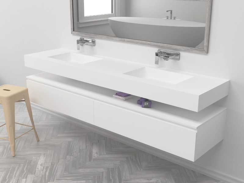 SQUARE - Wall-mounted double rectangular Corian® washbasin by RILUXA