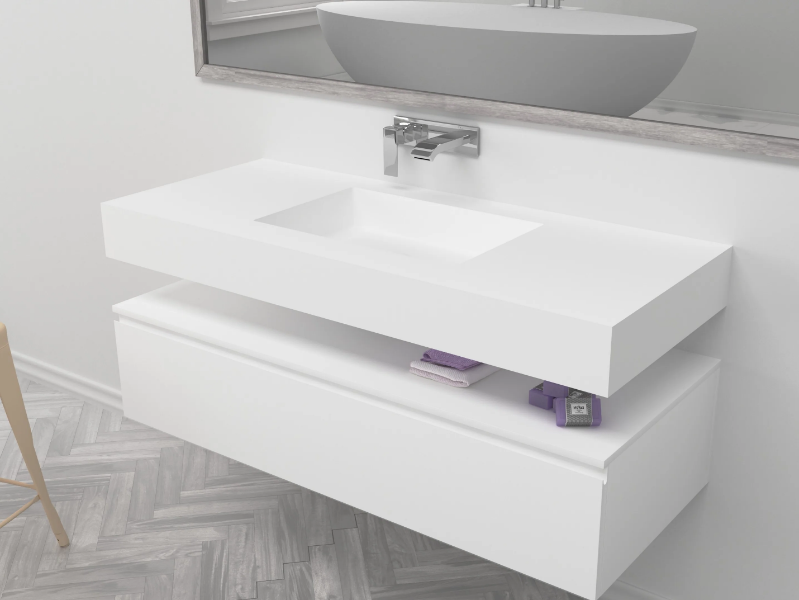 SQUARE - Wall-mounted single rectangular Corian® washbasin by RILUXA
