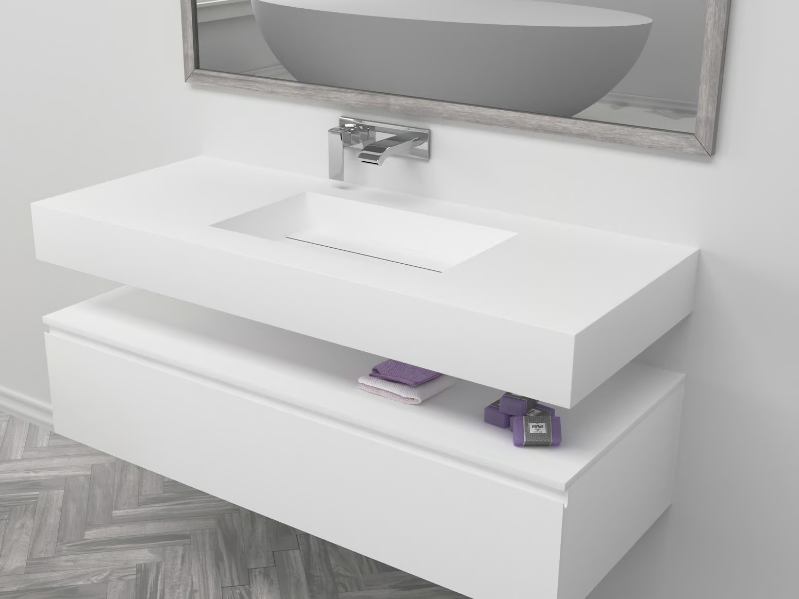 TEXAS - Wall-mounted single rectangular Corian® washbasin by RILUXA