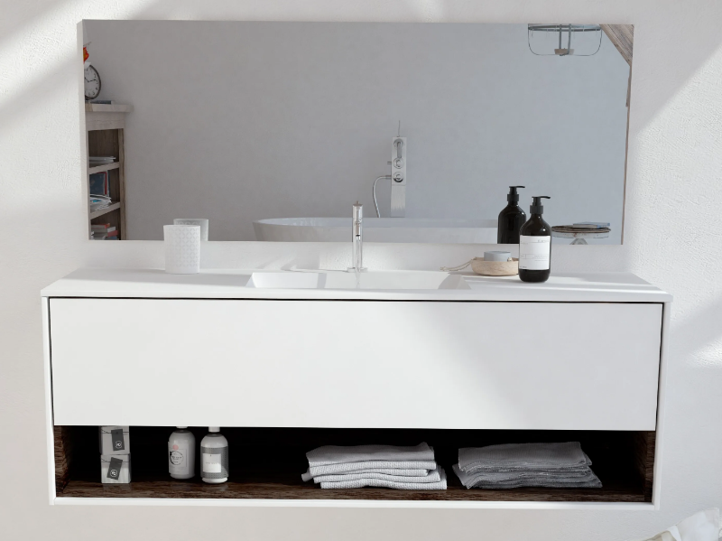 TORONTO CARTHAGE - Single wall-mounted Corian® vanity unit by RILUXA
