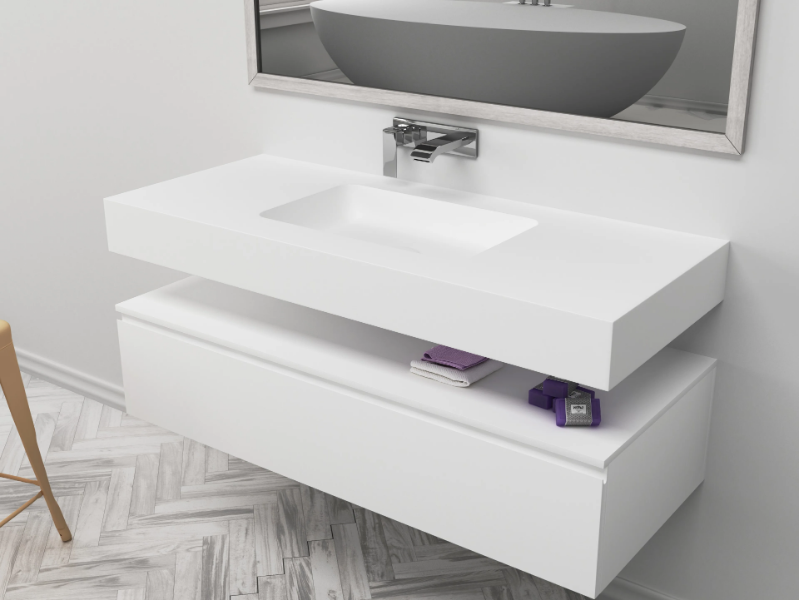 TORONTO - Wall-mounted single rectangular Corian® washbasin by RILUXA