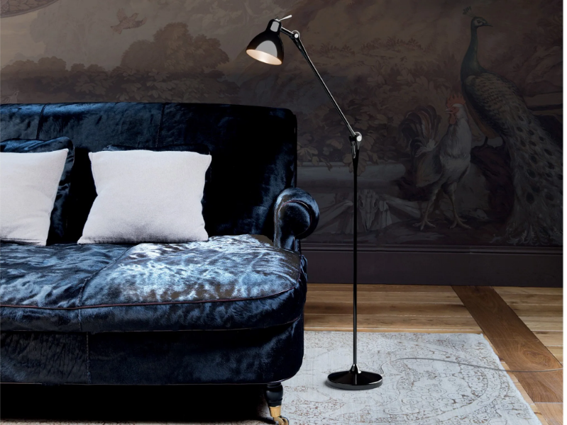 LUXY - Glass and steel floor lamp with swing arm by Rotaliana