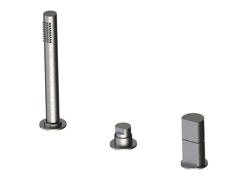 BORGIA 89028B - Deck mounted 3 hole stainless steel bathtub tap with hand shower by Rubinetterie Frattini